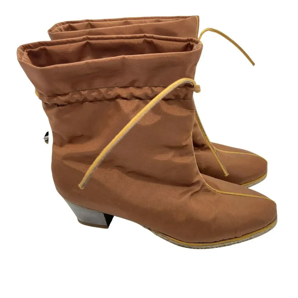 Rain Boots Vintage Golo Women's Brown Nylon Round Toe Block Heel size 6 N NWOB